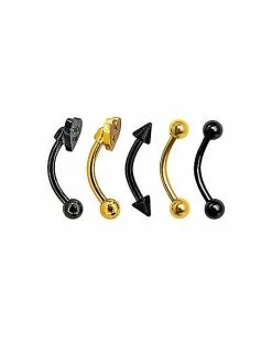 Deals 😉 Multi-Pack Black and Goldtone Fuck You Labret Lip Rings 5 Pack – 16 Gauge 👏 -Playboy Shop 03681756 b