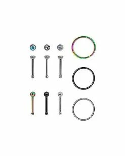 Best deal π Multi-Pack Rainbow CZ Bone Nose Rings and Hoop Nose Rings - 9 Pack π 7 Best deal π Multi-Pack Rainbow CZ Bone Nose Rings and Hoop Nose Rings - 9 Pack π -Playboy Shop 03681822 a