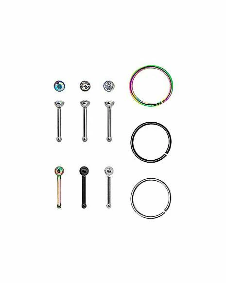 Best deal π Multi-Pack Rainbow CZ Bone Nose Rings and Hoop Nose Rings - 9 Pack π 5 Best deal π Multi-Pack Rainbow CZ Bone Nose Rings and Hoop Nose Rings - 9 Pack π - Image 3