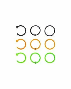 Promo 🛒 Multi-Pack CZ Neon Orange and Green Hoop Nose Rings 9 Pack - 20 Gauge ✔️