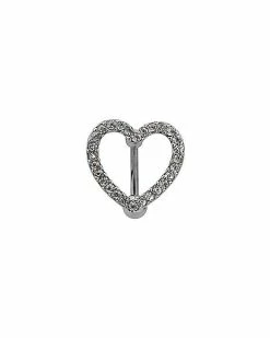 Best Sale ✔️ CZ Silvertone Hollow Heart Belly Ring - 14 Gauge 😀