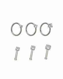 Budget 😍 Multi-Pack CZ Bone Nose Rings and Hoop Nose Rings 6 Pack - 20 Gauge ✨ -Playboy Shop 03683018 a