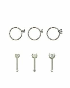 Budget 😍 Multi-Pack CZ Bone Nose Rings and Hoop Nose Rings 6 Pack - 20 Gauge ✨ -Playboy Shop 03683018 b