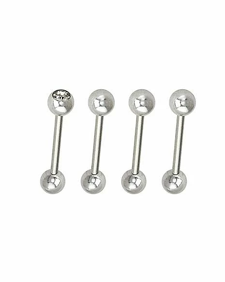 Best Sale 🎉 Multi-Pack Silvertone Threadless Barbells 4 Pack - 14 Gauge 🔥 3 Best Sale 🎉 Multi-Pack Silvertone Threadless Barbells 4 Pack - 14 Gauge 🔥