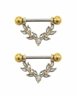 Budget π Goldtone Flower Nipple Barbells - 14 Gauge β