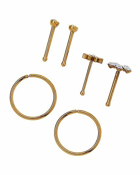 Brand new β€οΈ Multi-Pack CZ Goldtone Flower Pin and Hoop Nose Rings 6 Pack β 20 Gauge π 4 Brand new β€οΈ Multi-Pack CZ Goldtone Flower Pin and Hoop Nose Rings 6 Pack β 20 Gauge π - Image 2