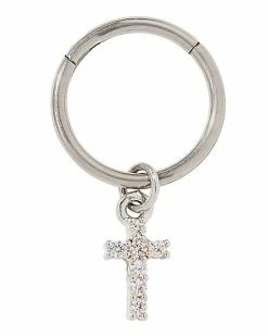 Wholesale 🤩 CZ Cross Titanium Dangle Hoop Ring - 16 Gauge 🎉