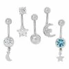 Best Pirce ✨ Multi Pack CZ Celestial Dangle Belly Rings 5 Pack - 14 Gauge ⌛ -Playboy Shop 03684214 a