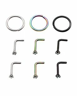 Top 10 🎁 Multi-Pack CZ L Bend and Hoop Nose Rings 9 Pack - 20 Gauge 🔔 -Playboy Shop 03695681 a