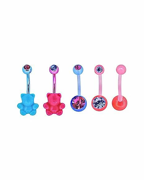 Brand new π Multi-Pack Pink and Blue CZ Gummy Bear Belly Rings 5 Pack β 14 Gauge π 3 Brand new π Multi-Pack Pink and Blue CZ Gummy Bear Belly Rings 5 Pack β 14 Gauge π