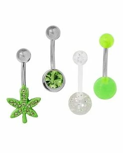 Coupon 🧨 Multi Pack CZ Leaf Banana Belly Rings - 14 Gauge 😀