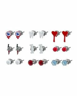 Flash Sale 🧨 Multi-Pack CZ Spooky Stud Earrings 9 Pair – 18 Gauge ⌛