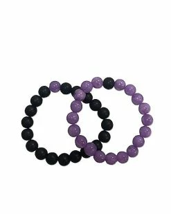 Best deal ❤️ Black and Purple Long Distance Beaded Bracelets – 2 Pack 😉