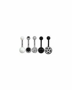 Outlet 🛒 Multi-Pack CZ Pentagram Belly Rings 5 Pack – 14 Gauge 🧨