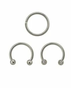 Hot Sale ⭐ Multi-Pack Titanium Hoop and Horseshoe Rings 3 Pack - 16 Gauge ❤️