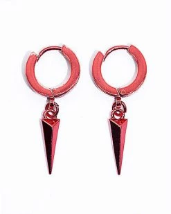 Best Sale ✔️ Red Spike Dangle Huggie Hoop Earrings – 18 Gauge 👏