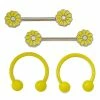 Best deal 💯 Multi-Pack Glow in the Dark Yellow Flower Nipple Barbells and Horseshoe Rings 4 Pack - 14 Gauge 🥰 -Playboy Shop 03712932 a