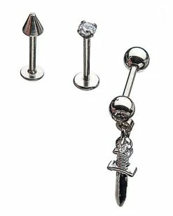 Cheap ⭐ Multi-Pack CZ Silver Plated Cartilage Earrings 3 Pack - 18 Gauge 🔔