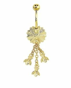 Buy 👏 CZ Goldtone Flower Bee Dangle Belly Ring - 14 Gauge 🎉 -Playboy Shop 03713856 d