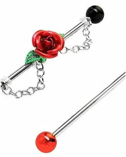 Coupon 🛒 Multi-Pack Red and Black Rose Industrial Barbells 2 Pack – 14 Gauge 😀 -Playboy Shop 03713898 c