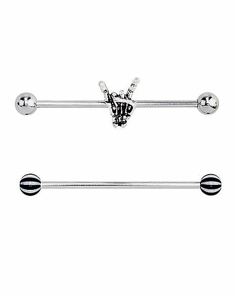 Budget π― Rock On Skeleton Hand Industrial Barbells 2 Pack - 14 Gauge π― 3 Budget π― Rock On Skeleton Hand Industrial Barbells 2 Pack - 14 Gauge π―