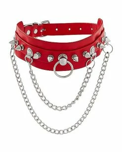 Best Pirce 👍 Red Studded Chain Collar Choker Necklace 🥰