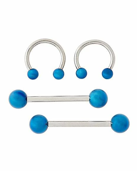 New 🥰 Multi-Pack Titanium Blue Horseshoes and Barbells 4 Pack - 16 Gauge 👏 3 New 🥰 Multi-Pack Titanium Blue Horseshoes and Barbells 4 Pack - 16 Gauge 👏