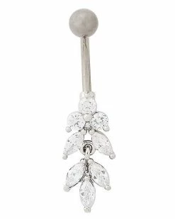 Best Pirce 😉 CZ Leaves Titanium Dangle Belly Ring - 14 Gauge 🌟