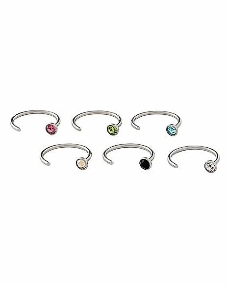 Buy 🤩 Multi-Pack Assorted Crystal Half Hoop Nose Rings 6 Pack - 20 Gauge 💯 3 Buy 🤩 Multi-Pack Assorted Crystal Half Hoop Nose Rings 6 Pack - 20 Gauge 💯