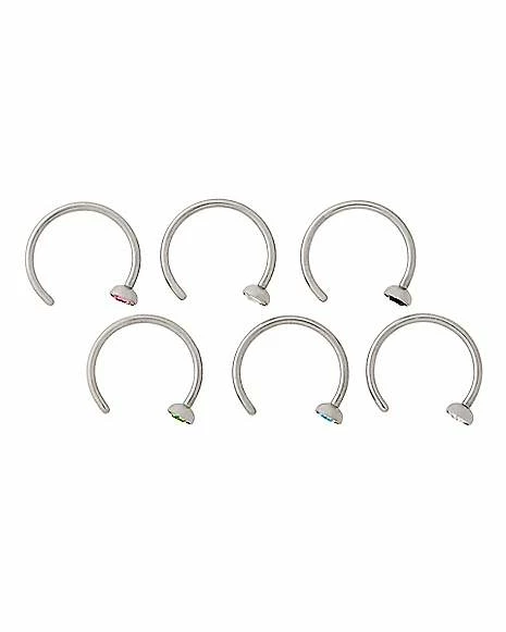 Buy 🤩 Multi-Pack Assorted Crystal Half Hoop Nose Rings 6 Pack - 20 Gauge 💯 4 Buy 🤩 Multi-Pack Assorted Crystal Half Hoop Nose Rings 6 Pack - 20 Gauge 💯 - Image 2