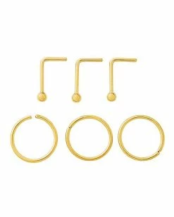 Buy 😍 Multi-Pack Goldplated L-Bend and Hoop Nose Rings 6 Pack - 20 Gauge 🎁