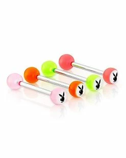 Best Pirce 🛒 Multi-Pack Glow In The Dark Playboy Bunny Barbells 14 Gauge - 4 Pack 🧨