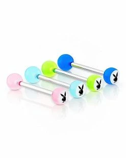 Flash Sale 🧨 Multi-Pack Pastel Glow In The Dark Playboy Bunny Barbells 14 Gauge - 4 Pack 👏