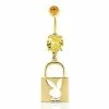 Coupon 🔔 Goldtone Yellow CZ Lock Playboy Bunny Dangle Belly Ring - 14 Gauge 😀 -Playboy Shop 03722436 a