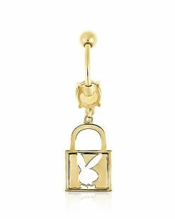 Coupon 🔔 Goldtone Yellow CZ Lock Playboy Bunny Dangle Belly Ring - 14 Gauge 😀 -Playboy Shop 03722436 b