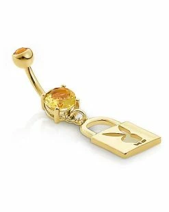 Coupon 🔔 Goldtone Yellow CZ Lock Playboy Bunny Dangle Belly Ring - 14 Gauge 😀 -Playboy Shop 03722436 c