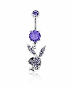 New 😀 Purple CZ Playboy Bunny Dangle Belly Ring - 14 Gauge ✨
