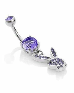 New 😀 Purple CZ Playboy Bunny Dangle Belly Ring - 14 Gauge ✨ -Playboy Shop 03722444 c
