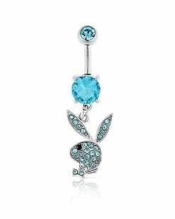 Promo ❤️ Blue CZ Playboy Bunny Dangle Belly Ring - 14 Gauge 🎉
