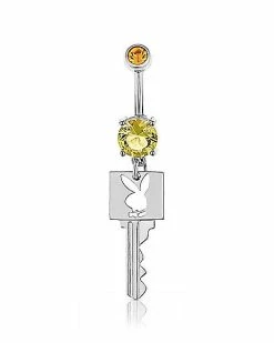 Promo 💯 Yellow CZ Playboy Bunny Key Dangle Belly Ring - 14 Gauge 😉