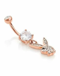 Budget ⌛ Rose Goldtone Clear CZ Playboy Bunny Dangle Belly Ring - 14 Gauge 🎉 -Playboy Shop 03722584 c