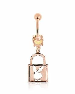 Best Pirce 🛒 Rose Goldtone Yellow CZ Playboy Bunny Lock Dangle Belly Ring - 14 Gauge 👍 -Playboy Shop 03722600 b