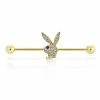 Top 10 😀 Goldtone Clear CZ Playboy Bunny Industrial Barbell - 14 Gauge 👍 -Playboy Shop 03722634 a