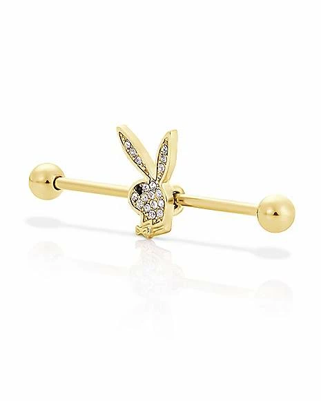 Top 10 π Goldtone Clear CZ Playboy Bunny Industrial Barbell - 14 Gauge π 5 Top 10 π Goldtone Clear CZ Playboy Bunny Industrial Barbell - 14 Gauge π - Image 3