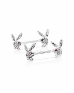 Hot Sale 🛒 Clear CZ Playboy Bunny Nipple Barbells ✔️