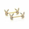 Outlet 🧨 Goldtone Clear CZ Playboy Bunny Nipple Barbells ✔️ -Playboy Shop 03722675 a