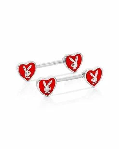 Promo 🤩 Red Heart Playboy Bunny Nipple Barbells - 14 Gauge 🎁