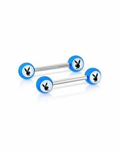 Brand new 🎁 Blue Glow In The Dark Playboy Bunny Nipple Barbells - 14 Gauge 💯