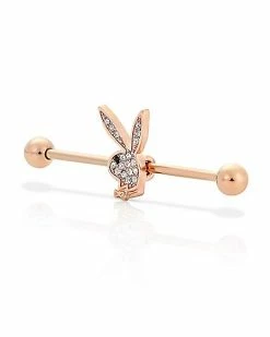 Brand new ✨ Rose Goldtone CZ Playboy Bunny Industrial Barbell - 14 Gauge 💯 -Playboy Shop 03722808 c