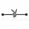 Hot Sale ❤️ Black Clear CZ Playboy Bunny Industrial Barbell - 14 Gauge 😉 -Playboy Shop 03722816 a